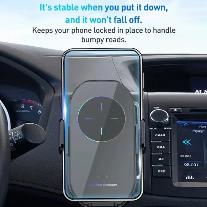 15W Car Wireless Charger Fast Wireless Charging Auto Bracket for iPhone 16 15 14 Pro Max Xs XR Samsung S24 S23 XiaoMi Huawei